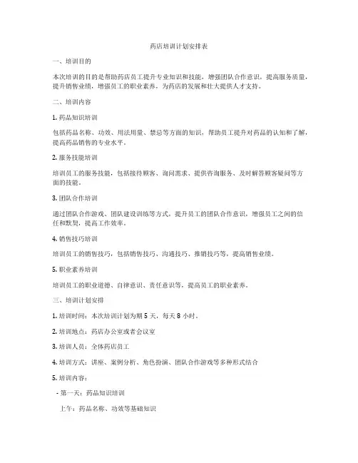 药店培训计划安排表