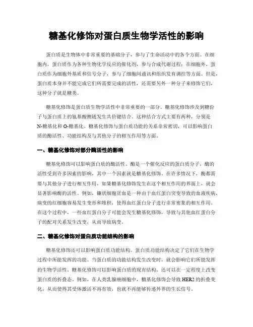糖基化修饰对蛋白质生物学活性的影响