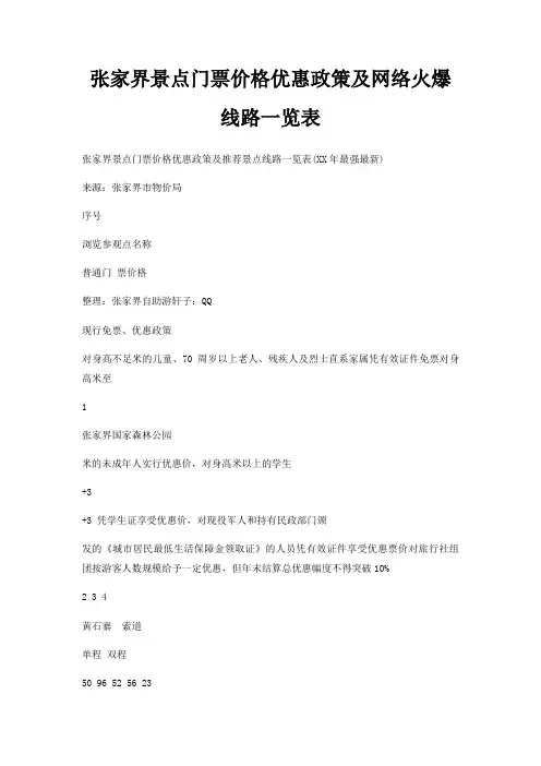 张家界景点门票价格优惠政策及网络火爆线路一览表