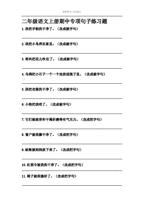 (部编版小学语文二年级上册)期中专项句子练习题(含答案)