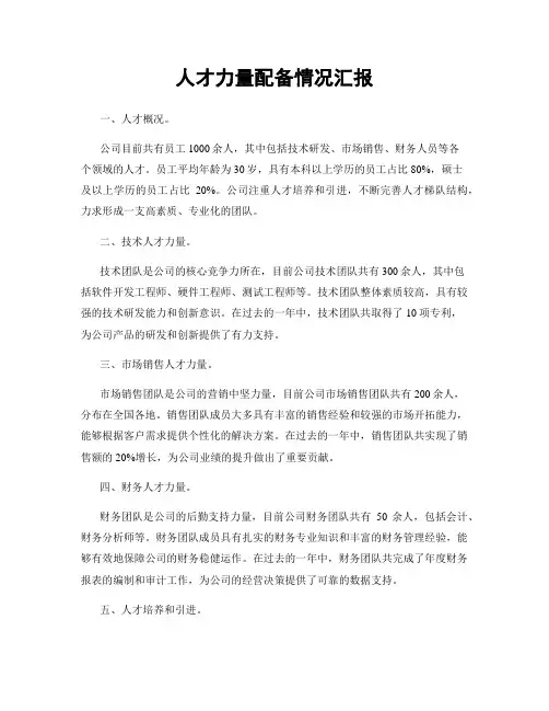 人才力量配备情况汇报