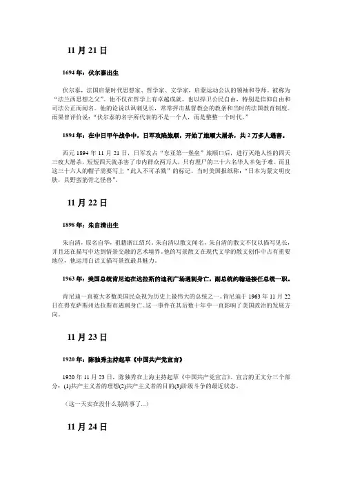 历史上的今天11.21-11.27