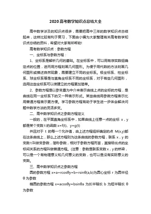 2020高考数学知识点总结大全