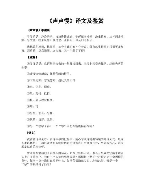 《声声慢》译文及鉴赏