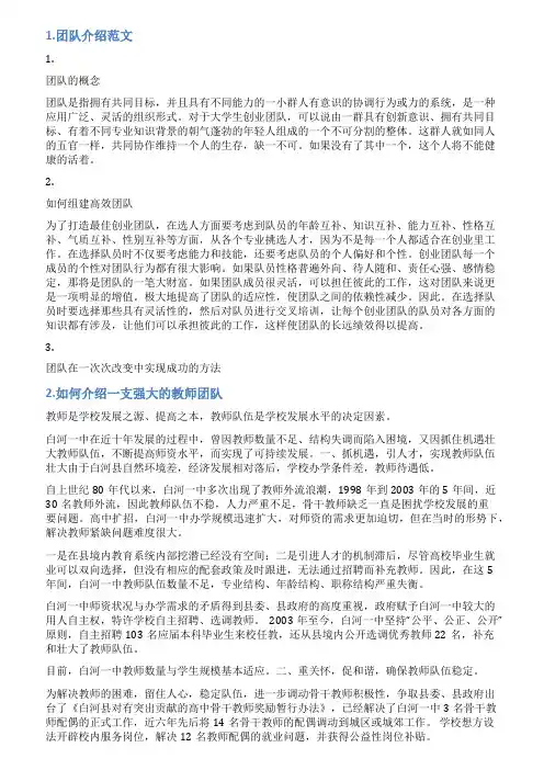 简短的老师团队介绍范文