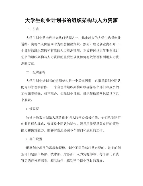 大学生创业计划书的组织架构与人力资源