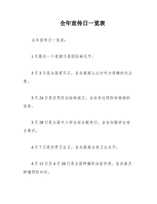 全年宣传日一览表