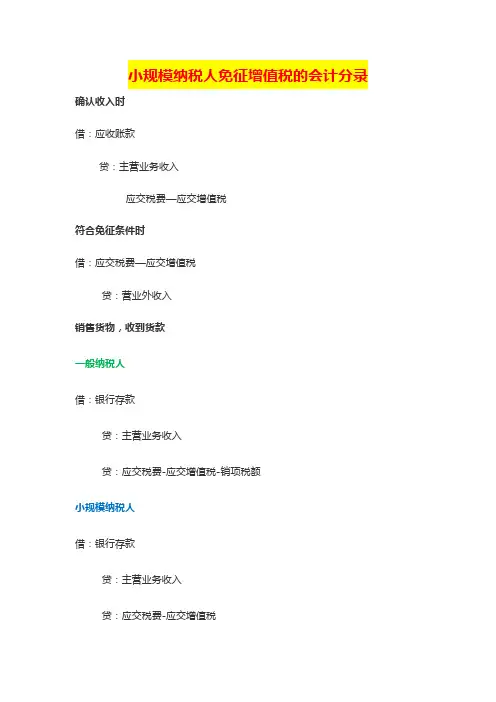 小规模纳税人免征增值税的会计分录