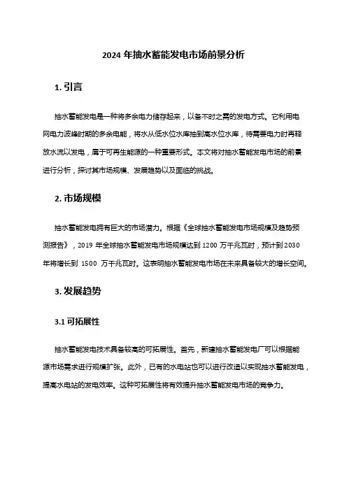 2024年抽水蓄能发电市场前景分析