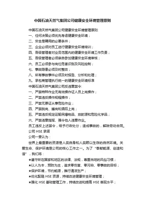 中国石油天然气集团公司健康安全环境管理原则