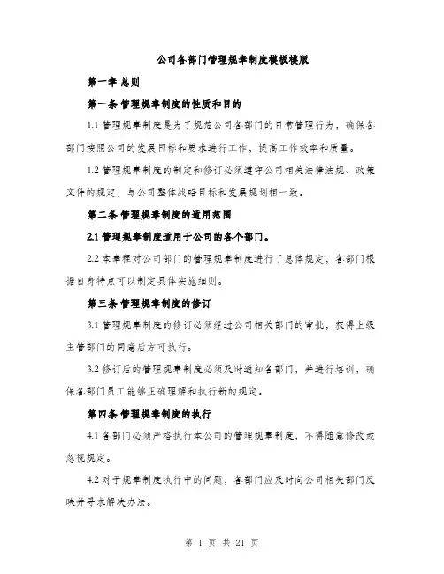 公司各部门管理规章制度模板模版（5篇）