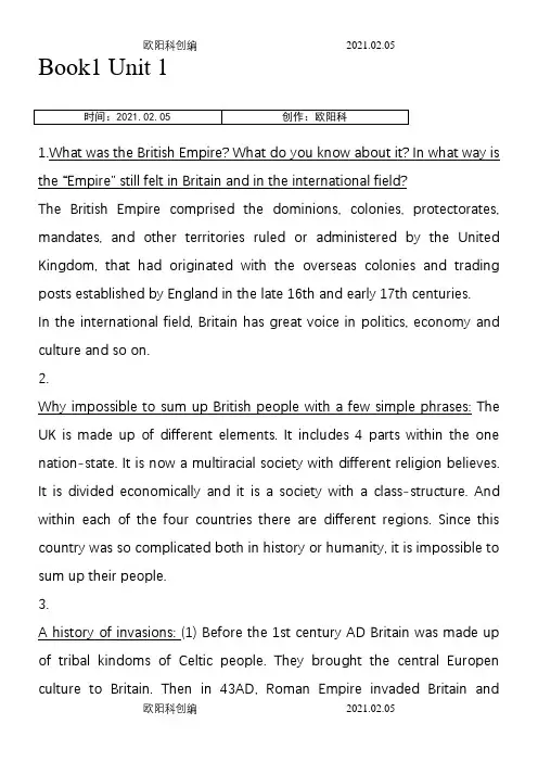 英语国家社会与文化入门课后题答案之欧阳科创编