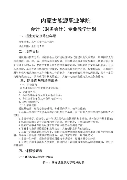 财务会计专业教学计划