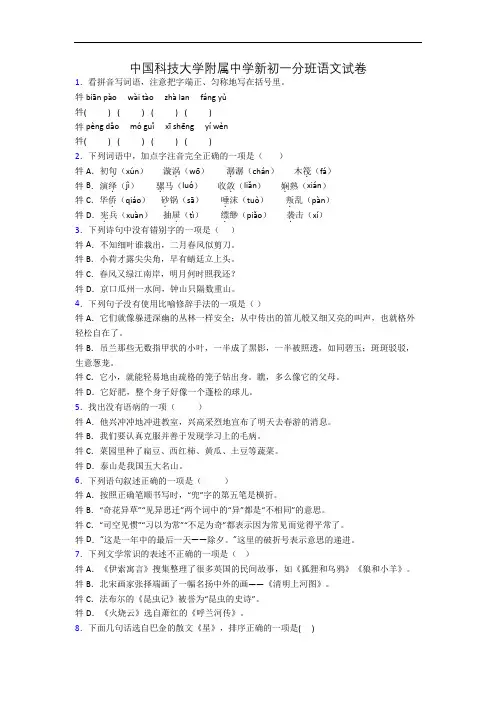 中国科技大学附属中学新初一分班语文试卷