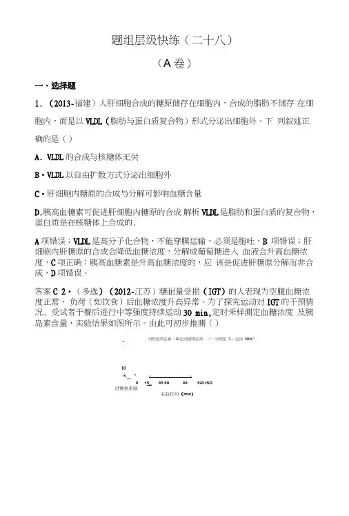 《高考调研》生物人教版大一轮复习：第八单元动植物生命活动调节题组层级快练28含解析.doc