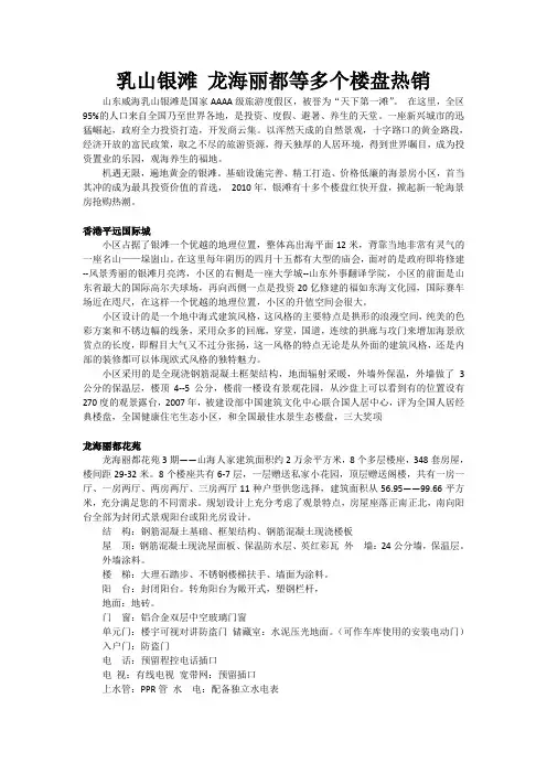 乳山银滩 龙海丽都等多个楼盘热销