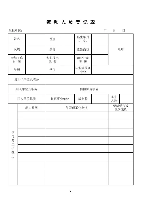 单位流 动 人 员 登 记 表