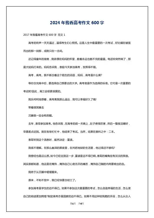 2024年我看高考作文600字
