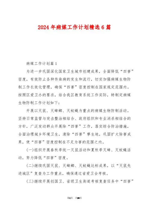 2024年病媒工作计划精选6篇