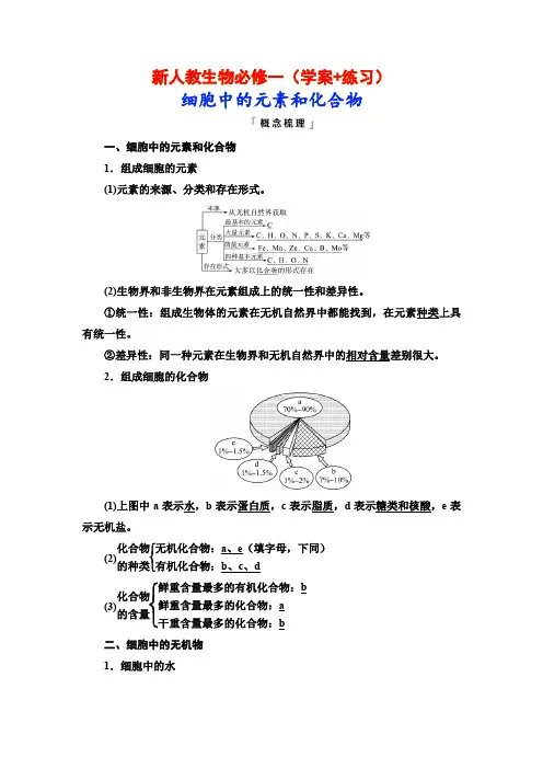 新人教生物必修一(学案+练习)细胞中的元素和化合物