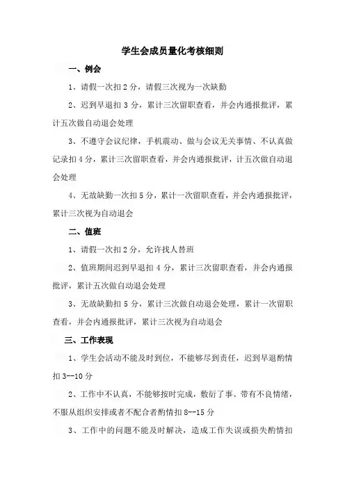 学生会成员量化考核细则