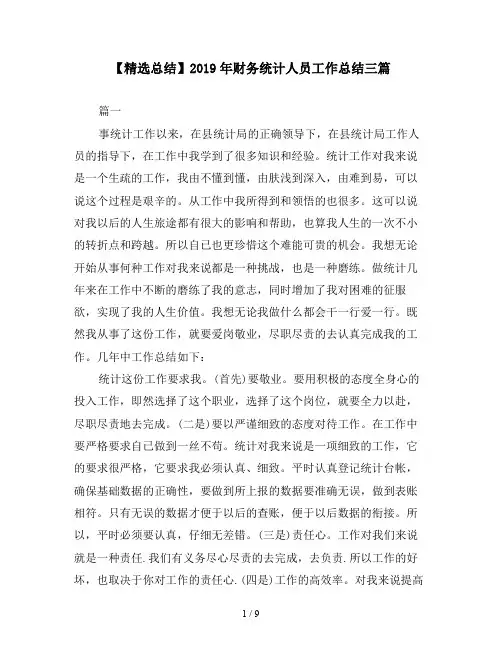 【精选总结】2019年财务统计人员工作总结三篇