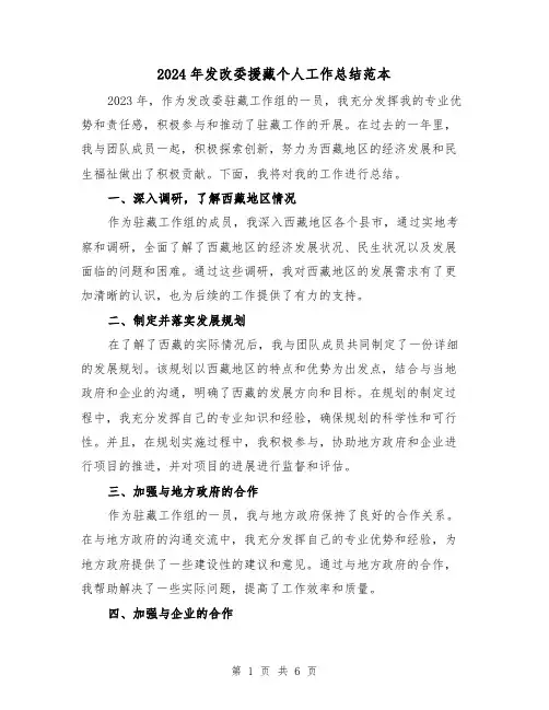 2024年发改委援藏个人工作总结范本(3篇)