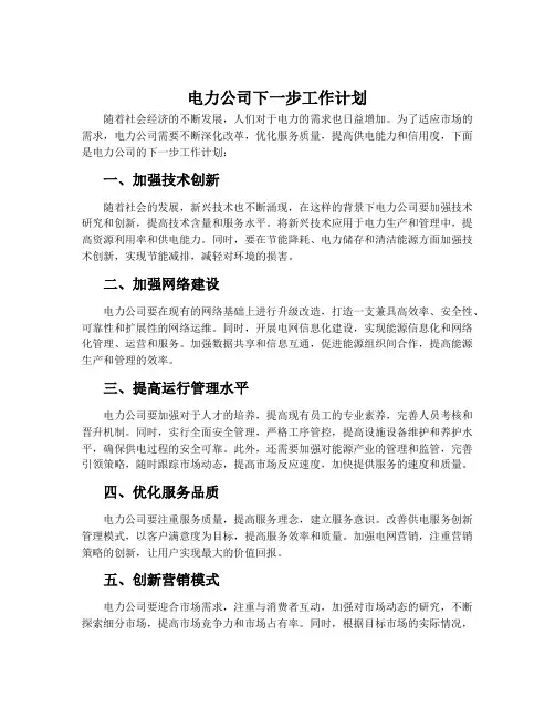 电力公司下一步工作计划