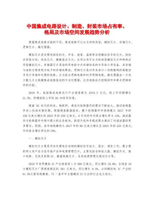 中国集成电路设计、制造、封装市场占有率、格局及市场空间发展趋势分析