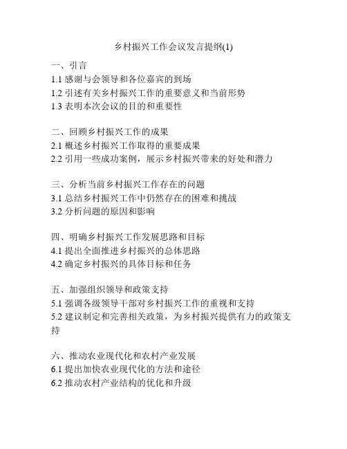 乡村振兴工作会议发言提纲(1)