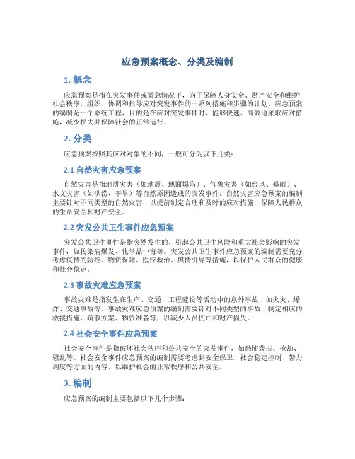 应急预案概念、分类及编制