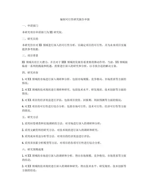 编制可行性研究报告申报