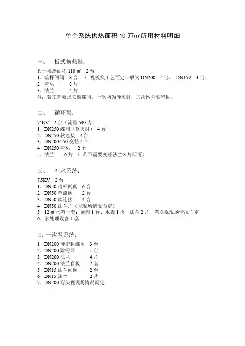 10万平米换热站设备及技术参数