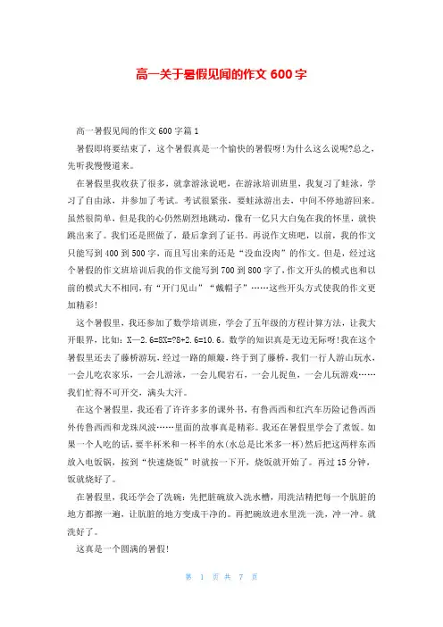 高一关于暑假见闻的作文600字