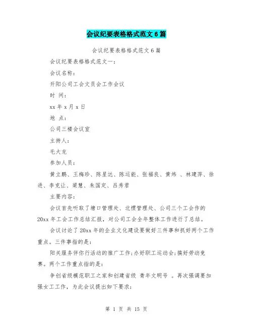 会议纪要表格格式范文6篇