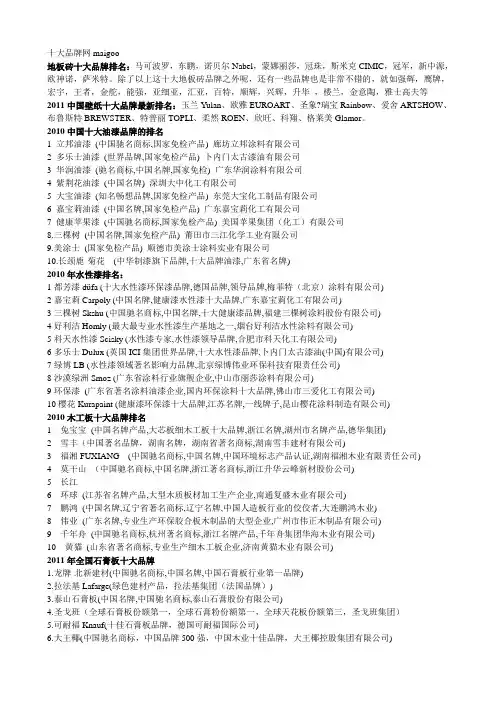 地板砖十大品牌排名
