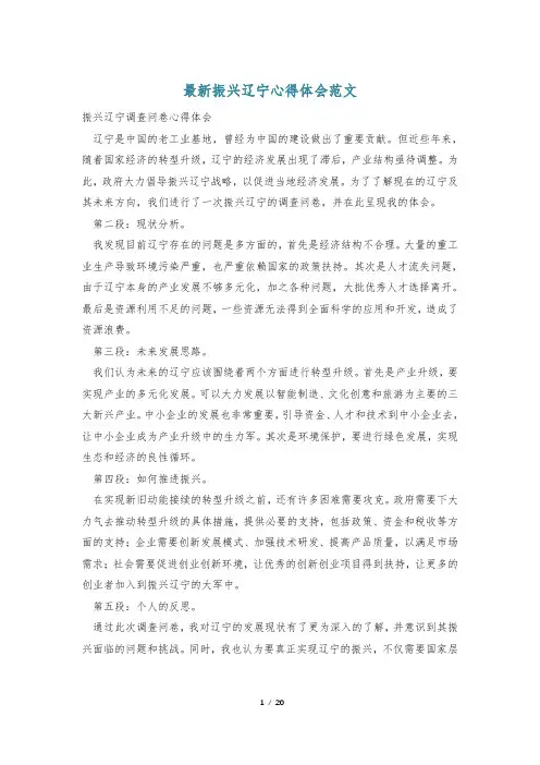 最新振兴辽宁心得体会范文