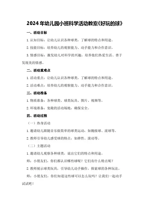 2024年幼儿园小班科学活动教案《好玩的球》