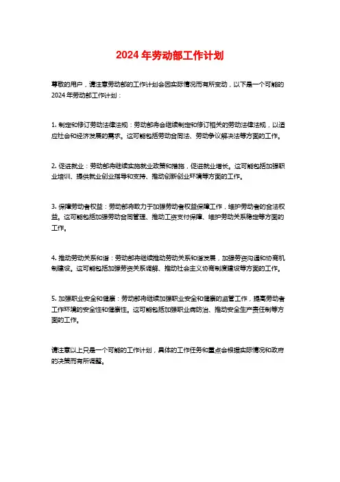 2024年劳动部工作计划