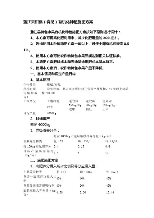 蒲江县柑橘（春见）有机化种植施肥方案