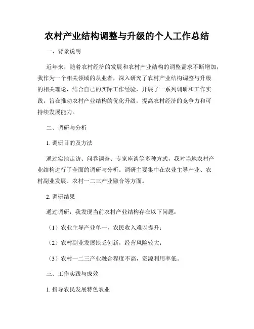 农村产业结构调整与升级的个人工作总结