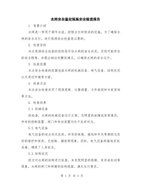水闸安全鉴定现场安全检查报告