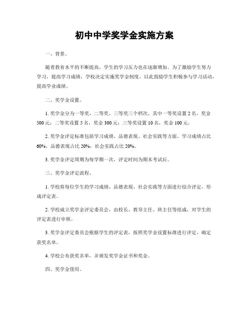 初中中学奖学金实施方案
