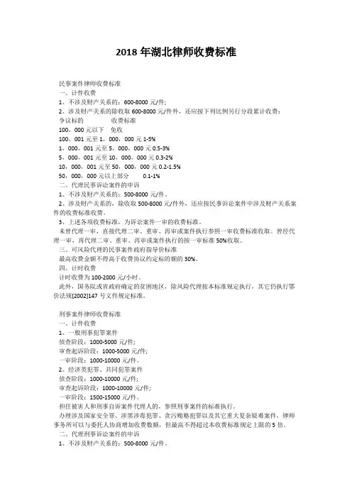 2018年湖北律师收费标准
