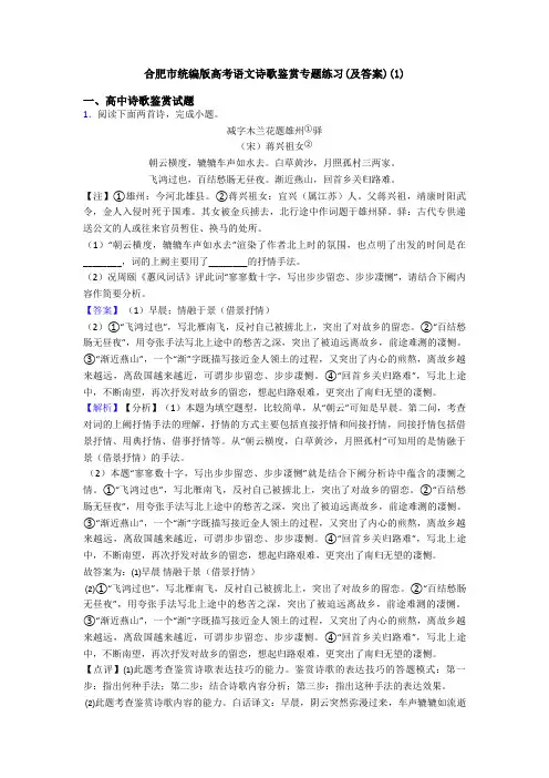 合肥市统编版高考语文诗歌鉴赏专题练习(及答案)(1)