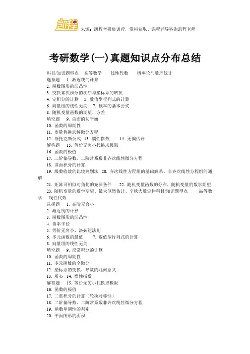 考研数学(一)真题知识点分布总结