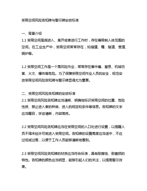 受限空间风险告知牌与警示牌安放标准