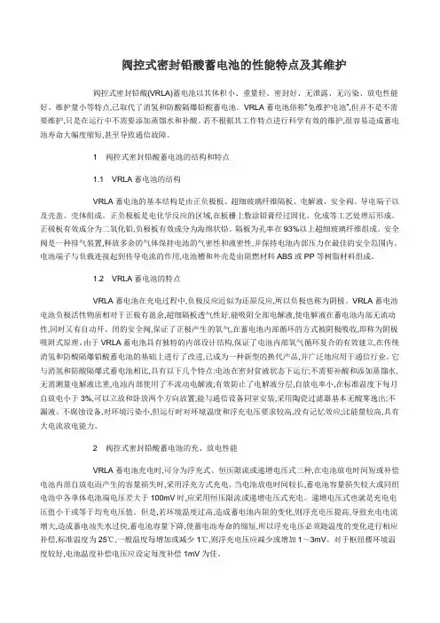 阀控式密封铅酸蓄电池的性能特点及其维护