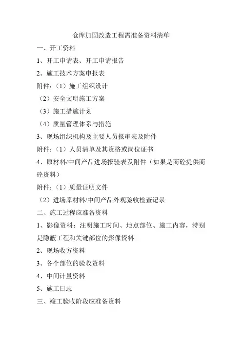 仓库加固改造工程需准备资料清单