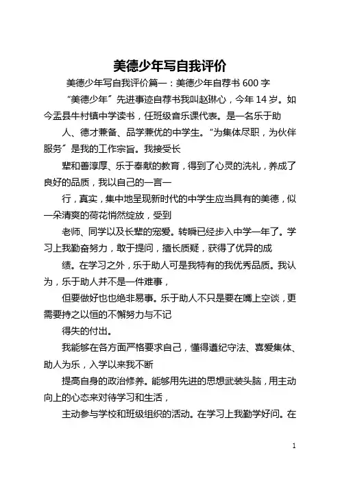 美德少年写自我评价
